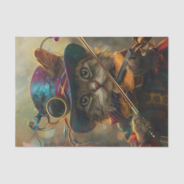 Papel De Seda Un gato triste que toca un violín (Anverso)