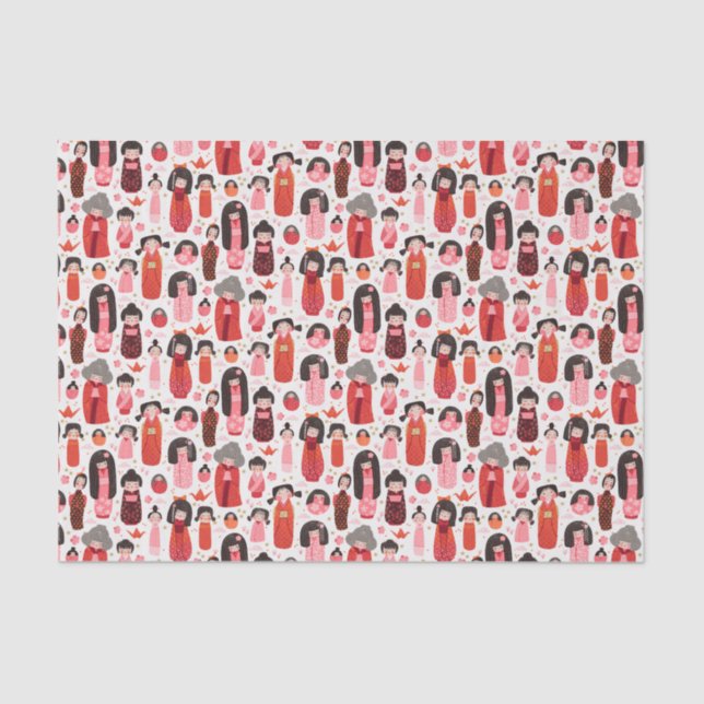 Papel De Seda Un kokeshi japonés ilustrado (Anverso)