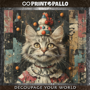 Papel De Seda Un lindo gato payaso en pared de madera pintada -