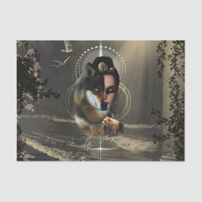 Papel De Seda Un lobo alucinante con hada (Anverso)