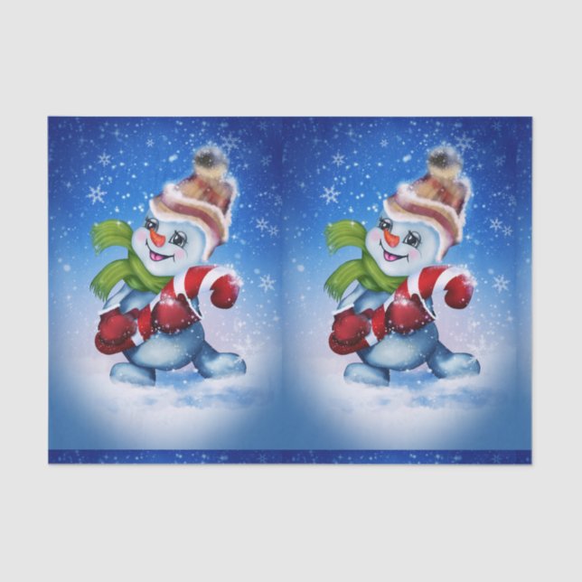 Papel De Seda Un muñeco de nieve festivo           (Anverso)