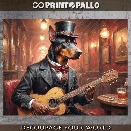 Papel De Seda Un noble perro doberman tocando la guitarra en un 