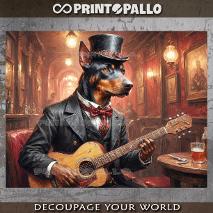 Papel De Seda Un noble perro doberman tocando la guitarra en un 