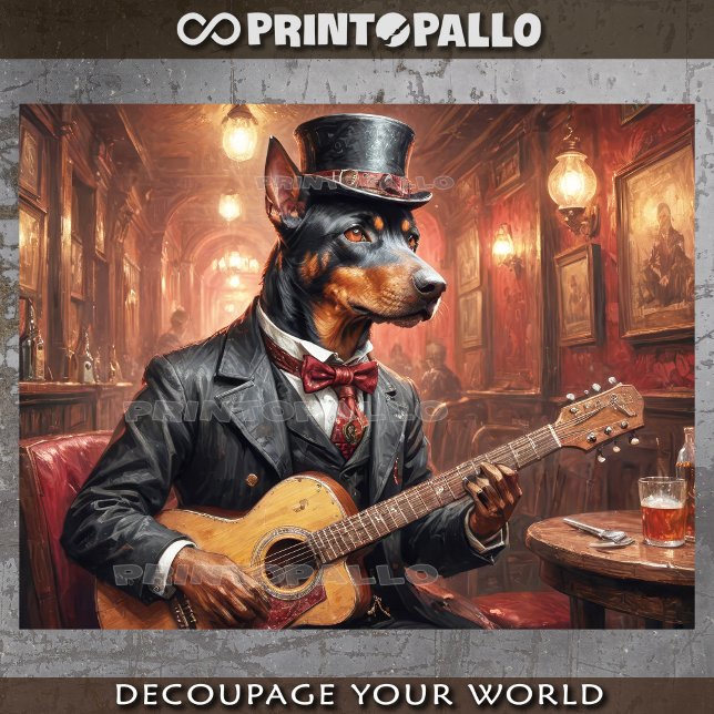 Papel De Seda Un noble perro doberman tocando la guitarra en un  (Subido por el creador)
