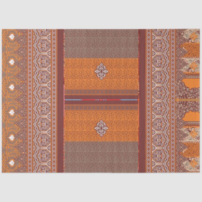 Papel De Seda un patrón cruzado en naranja y marrón (Anverso)