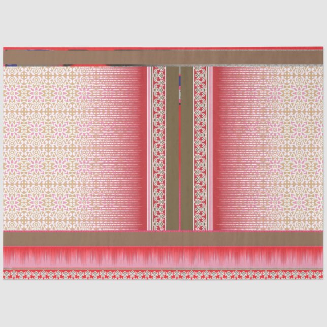 Papel De Seda un patrón de cosido cruzado con fondo rojo (Anverso)