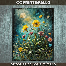 Papel De Seda Un prado de flores amarillas y púrpuras escarban l