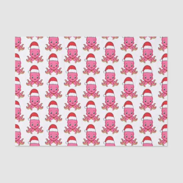 Papel De Seda Un pulpo alegre lindo usando Navidades gorra perso (Anverso)