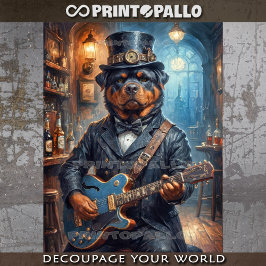 Papel De Seda Un Rottweiler steampunk tocando la guitarra en un 