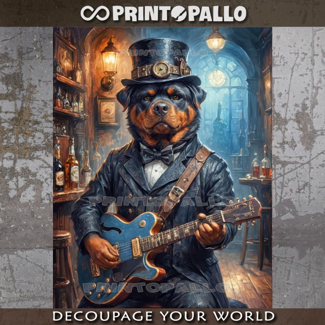 Papel De Seda Un Rottweiler steampunk tocando la guitarra en un  (Subido por el creador)
