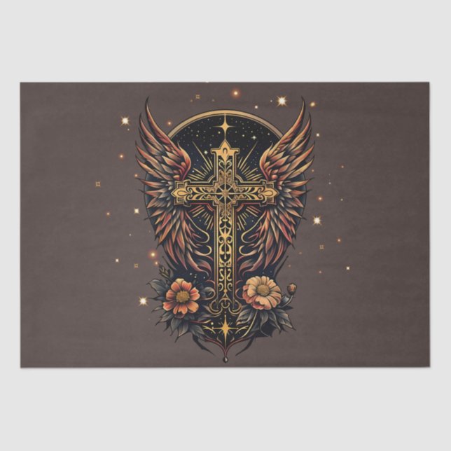 Papel De Seda Un símbolo de fuerza: La cruz ornamentada con alas (Anverso)