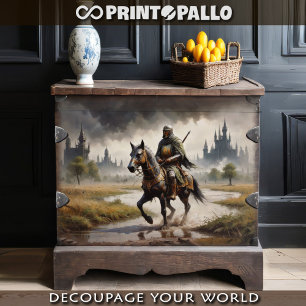 Papel De Seda Un solitario caballero medieval y su caballo -