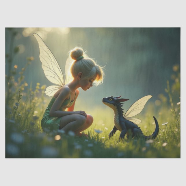 Papel De Seda Un tren de hadas su dragón (Anverso)