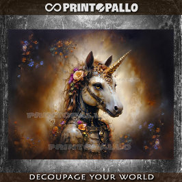 Papel De Seda Un unicornio guerrero bebé con flores
