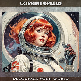 Papel De Seda Una astronauta roja se dirige a la luna en los año