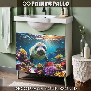 Papel De Seda Una cría de foca nada en un arrecife de coral bajo