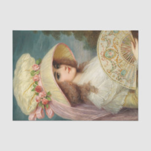 Papel De Seda Una dama con sombrero de rosa y abanico por Lucius