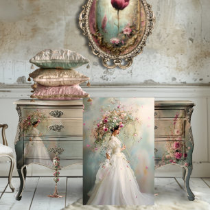 Papel De Seda Una dama y un parasol, retrato floral caprichoso