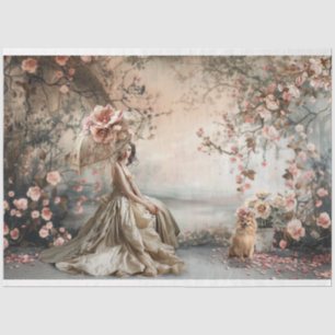 Papel De Seda Una dama y un retrato de pomerania y arte floral