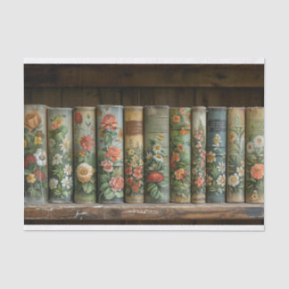 Papel De Seda Una fila de libros antiguos con flores embellecida