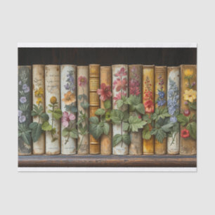 Papel De Seda Una fila de libros y flores