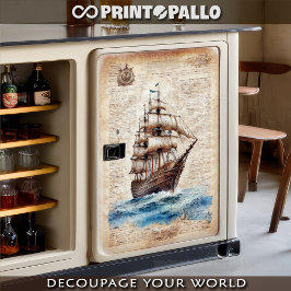 Papel De Seda Una hoja de periódico antiguo con un barco a vela.