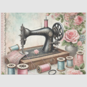 Papel De Seda Una máquina de coser floral  serie diseño #5
