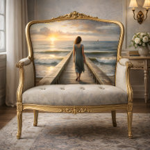 Una mujer en el muelle en el desenlace del atardec