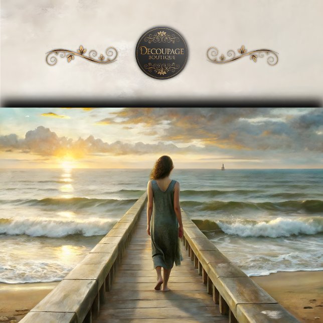 Papel De Seda Una mujer en el muelle en el desenlace del atardec (Woman on Pier at Sunset Decoupage Tissue Paper)