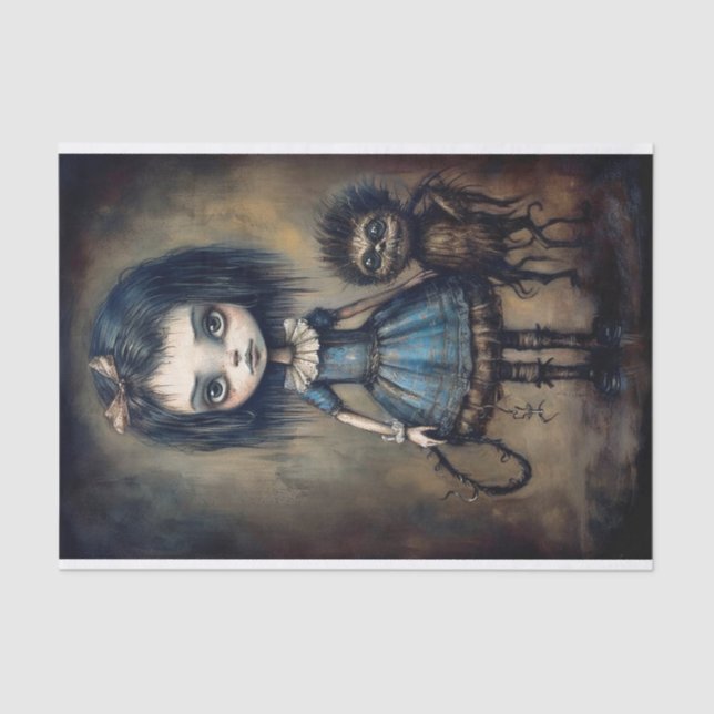 Papel De Seda Una niña espeluznante caminando por su monstruo (Anverso)