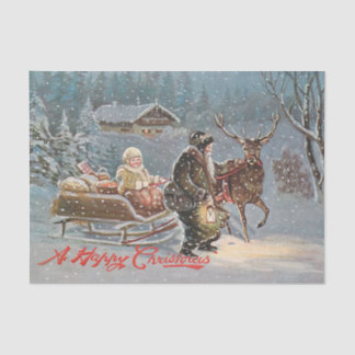 Papel De Seda Una noche nevada con Santa, niño y reno
