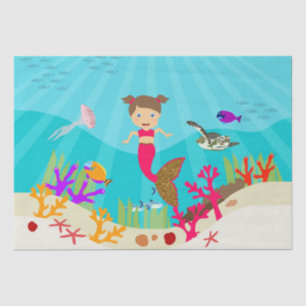 Papel De Seda Una pequeña sirena Chica en un océano colorido