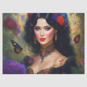 Papel De Seda Una Señora Elegante Vintage En Decoración Negra