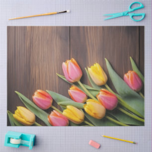 Papel De Seda Una serie de diseño de madera y tulipán #8