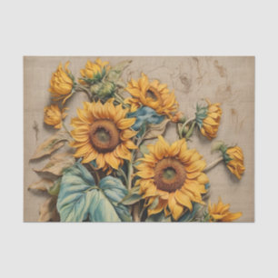 Papel De Seda Una variedad de girasoles y capullos vintage
