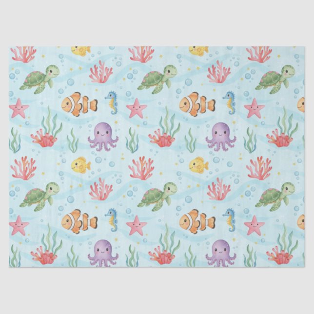 Papel De Seda Under the Sea Party Colourful Ocean Creatures (Anverso)