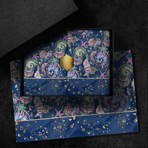Papel De Seda Underwater Blue Luxe   Caminata de Oro Pastel