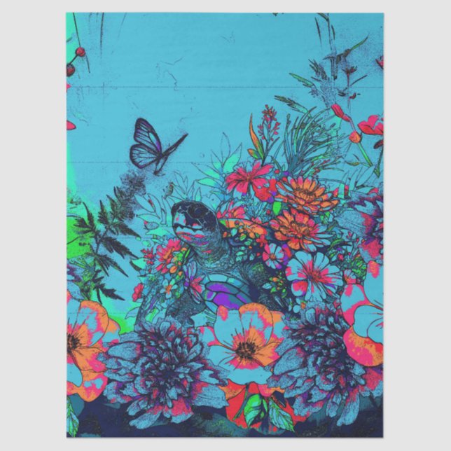 Papel De Seda Única tortuga marina floral estilo arte urbano (Anverso)