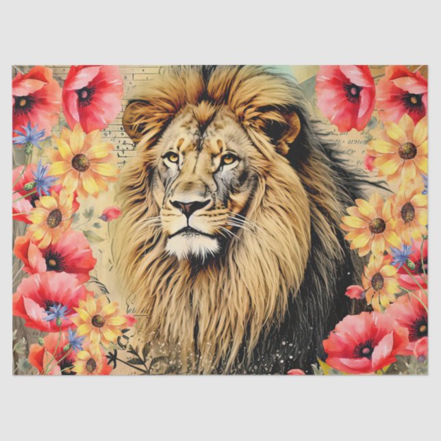 Papel De Seda Único Sunflowers Red Poppies Cabeza de León (Anverso)