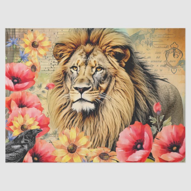 Papel De Seda Único Sunflowers Red Poppies Cabeza de León (Anverso)