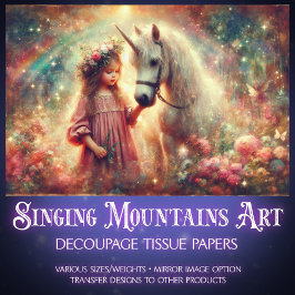 Papel De Seda Unicorn and Child in Enchanted Woods Decoupage