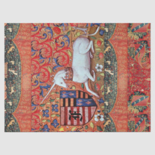 PAPEL DE SEDA UNICORN ,FLORES MEDIEVALES DE FANTASÍA,MONOGRAMA F