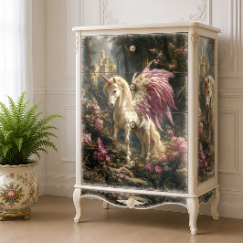 Papel De Seda Unicornio Alado Rosa Decoupage Mágico del Bosque