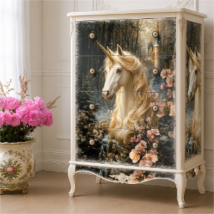 Papel De Seda Unicornio Blanco con Orquídeas Rosadas Fantasía In