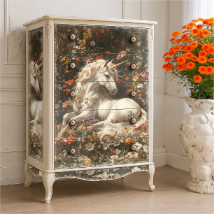 Papel De Seda Unicornio Blanco Pradera Floral Fantasía Arte Cuen