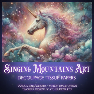 Papel De Seda Unicornio Místico En Nubes Arte De Fantasía Decoup