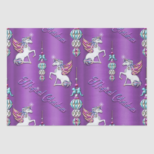 Papel De Seda Unicornio Navidades morados mágicos (Anverso)