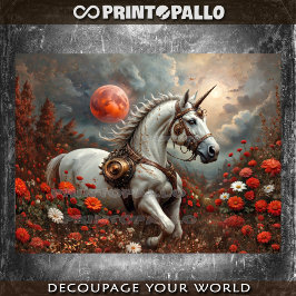 Papel De Seda Unicornio Steampunk en planeta de flor mágica