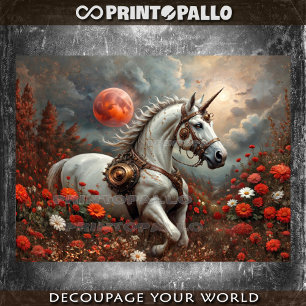 Papel De Seda Unicornio Steampunk en planeta de flor mágica