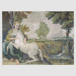 Papel De Seda Unicornio y una joven mujer (por Domenichino)